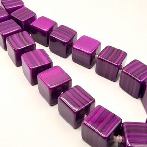 Carlos Sobral Purple Striped Resin Cube Necklace 24” NWT